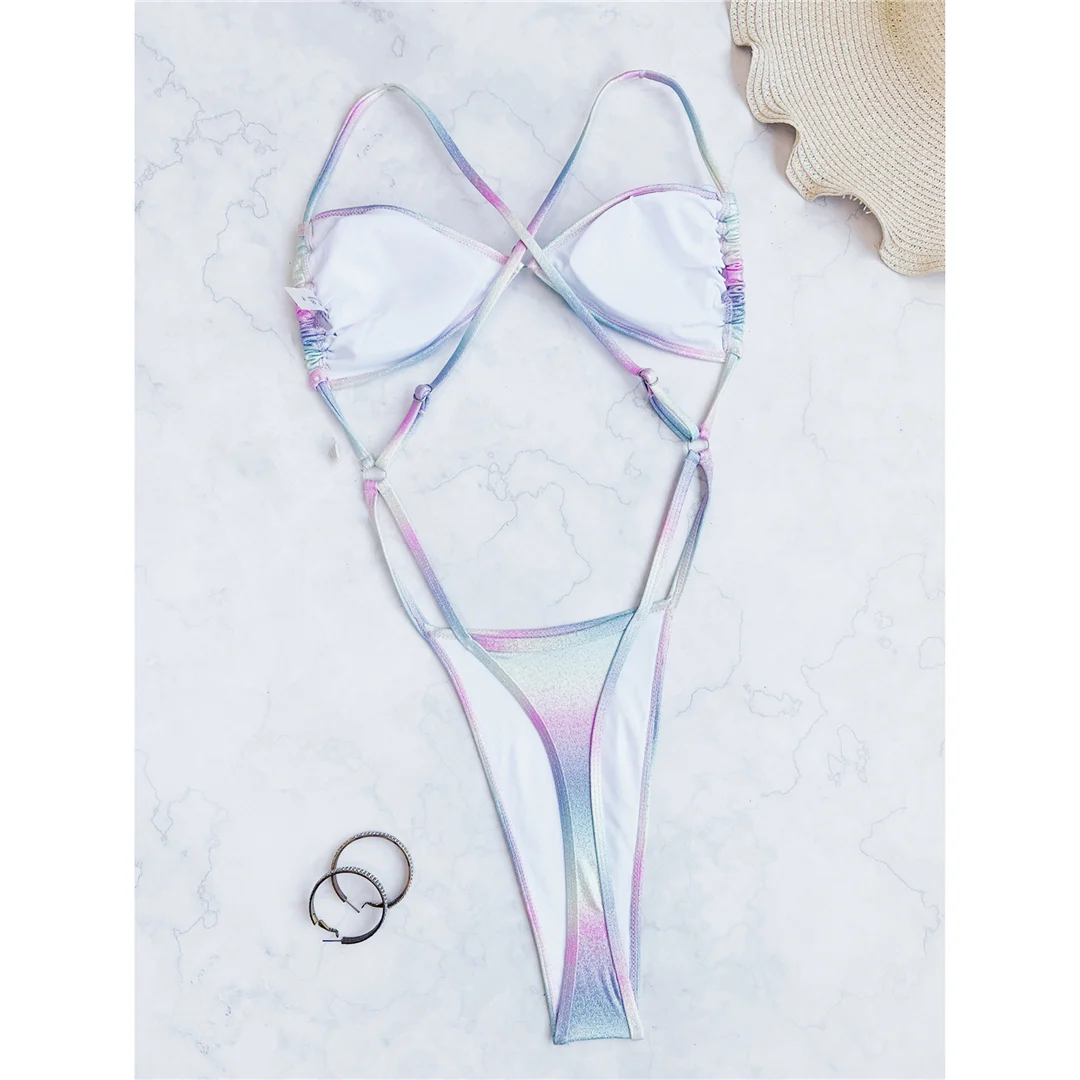 Gradient Cross Back Extreme Mini Micro Thong Bikini Damen Badeanzug Frauen Bademode Zweiteiliges Bikini-Set Badebekleidung Schwimmbekleidung V5989 – Detail 11