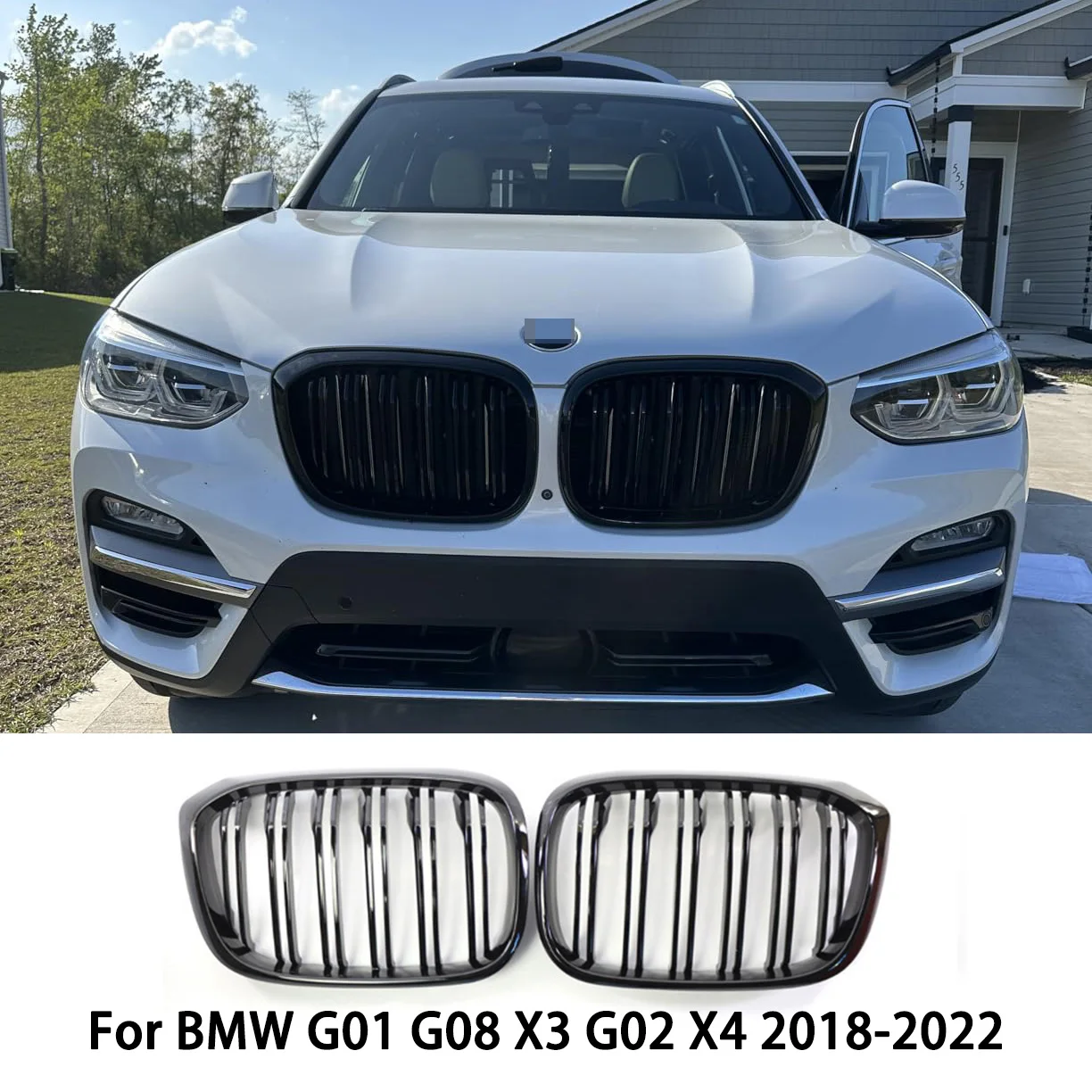 

Для BMW G01 G08 X3 G02 X4 2018-2022 годов: Передняя решетка радиатора (ноздри) глянцевая черная, двойная, спортивная