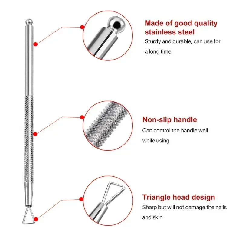 قطعتان من أداة إزالة طلاء الأظافر من الفولاذ المقاوم للصدأ