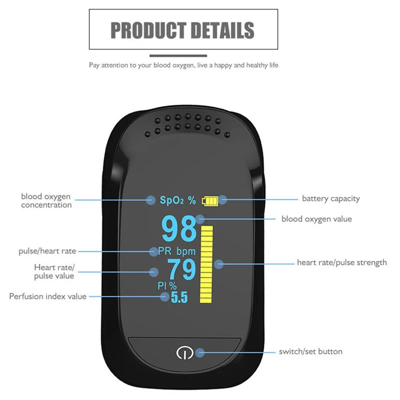 BAADE Pro Series 500DL Fingerspitzen-Pulsoximeter und 500C Elite Pulsoximeter Fingerspitzenpaket, schwarz