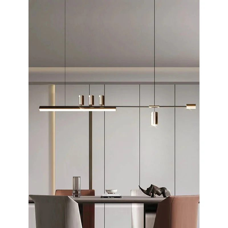 Minimalist Linear LED Pendant Light Black Gold Metal Hanging Chandelier Dining Table Kitchen Island Home Decor Lamp
