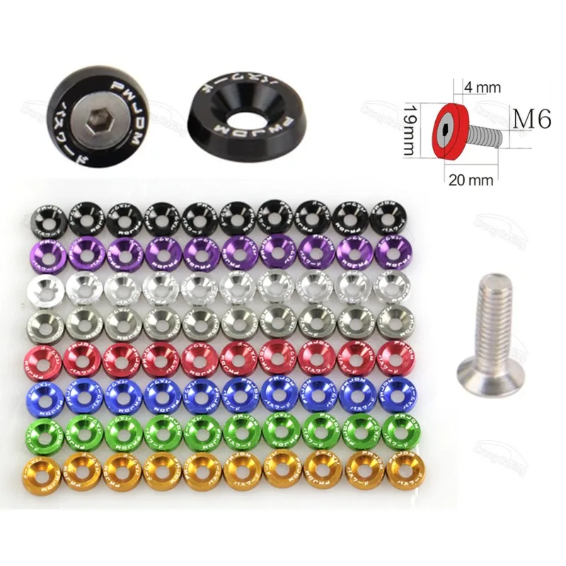 10Pcs M6 Fasteners Screws Aluminum Fender Washers and Bolt License Plate Frame Washer Bolts For Automobile Modification