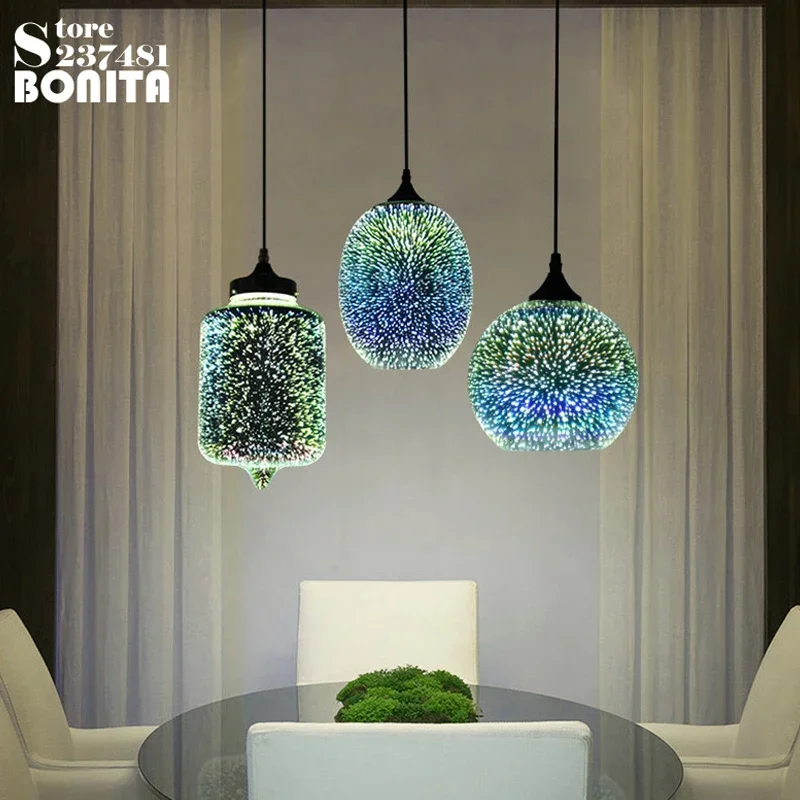 3D Fireworks Glass Chandelier Modern Pendant Ceiling Light for Restaurant Bar Laser Starry Sky Light and Shadow Pendant Lamp