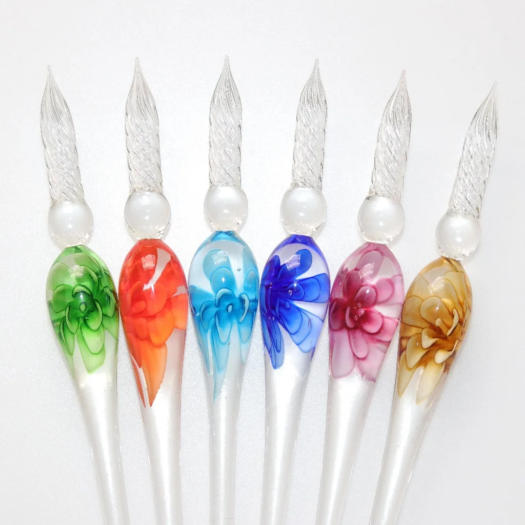 Eingebettetes Blumen-Glasstift-Set, Farbiger Tintenstift, Geschenkbox für Straßenverkäufer, Signaturstift, Glasstift-Geschenk – Detail 1