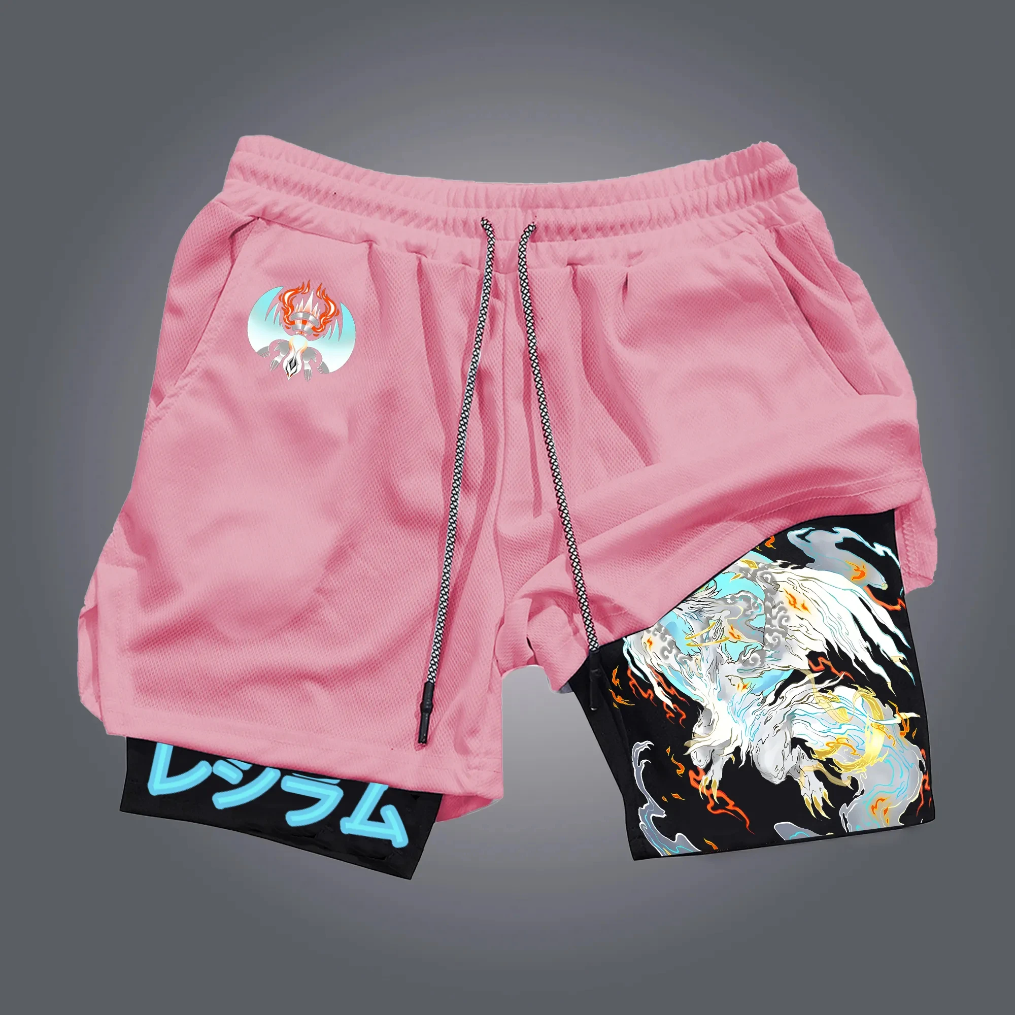 Calções masculinos pikachu movimento de vedação dupla tesouro pode sonhar impressão dos desenhos animados mostrar fino lazer praia shorts no verão