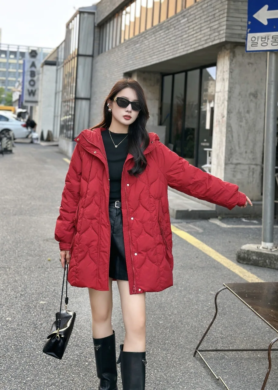Winter Stand Collar Mid Length Hooded Down Jacket Women Thick Zipper Parker Jackets Female Solid Warm Down Outwears Overcoat