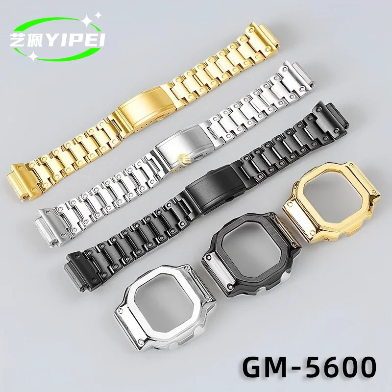 

GW-B5600 Золотисто-черный металлический ремешок для часов Casio G-SHOCK GM-5600 DW-5600 GW-M5610, металлический браслет из нержавеющей стали, 16 мм