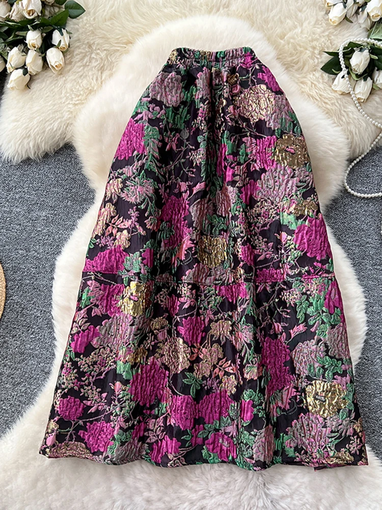 

Осень-зима, французская ретро-стиль, жаккардовая пышная юбка с горячим тиснением для женщин, модная универсальная юбка средней длины C385