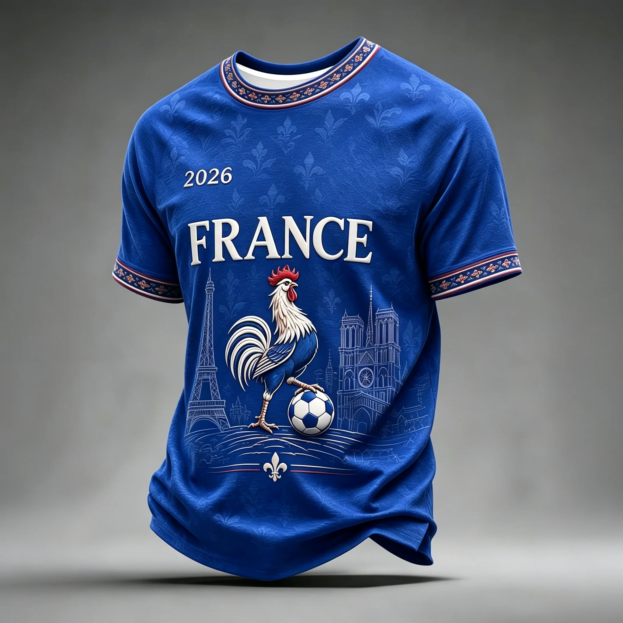 Artistic Building Print France 2026 Football Fan T‑Shirt Quick‑Dry Fabric For Event Party Daily Wear Multi‑Color Unisex Jersey