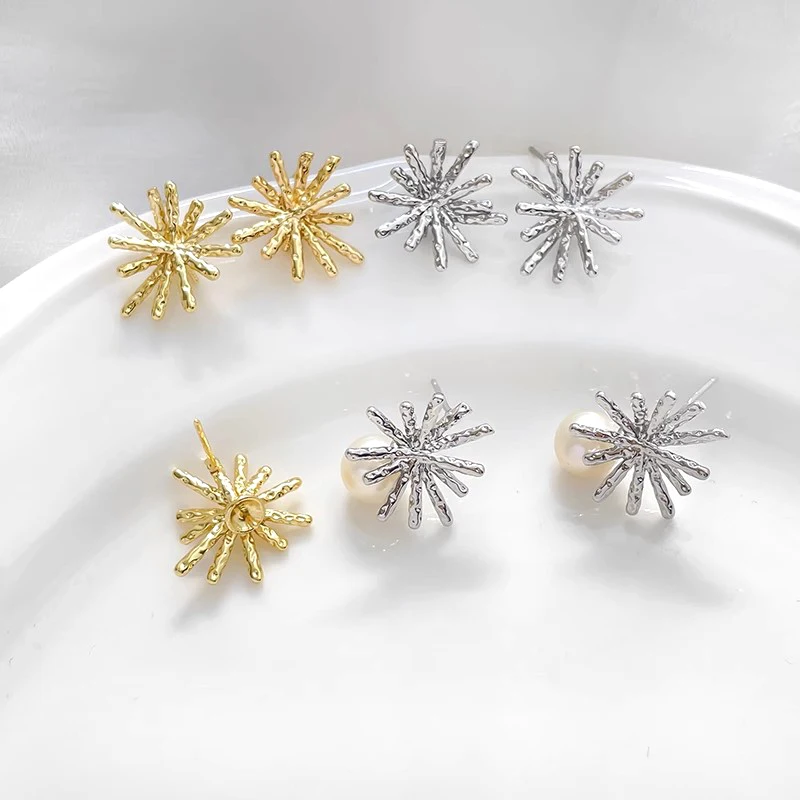 2 Pairs Brass Plated with Genuine Gold Geometric Lava Ear Studs DIY Fashion Jewelry Making Semi-finished Product Accessory