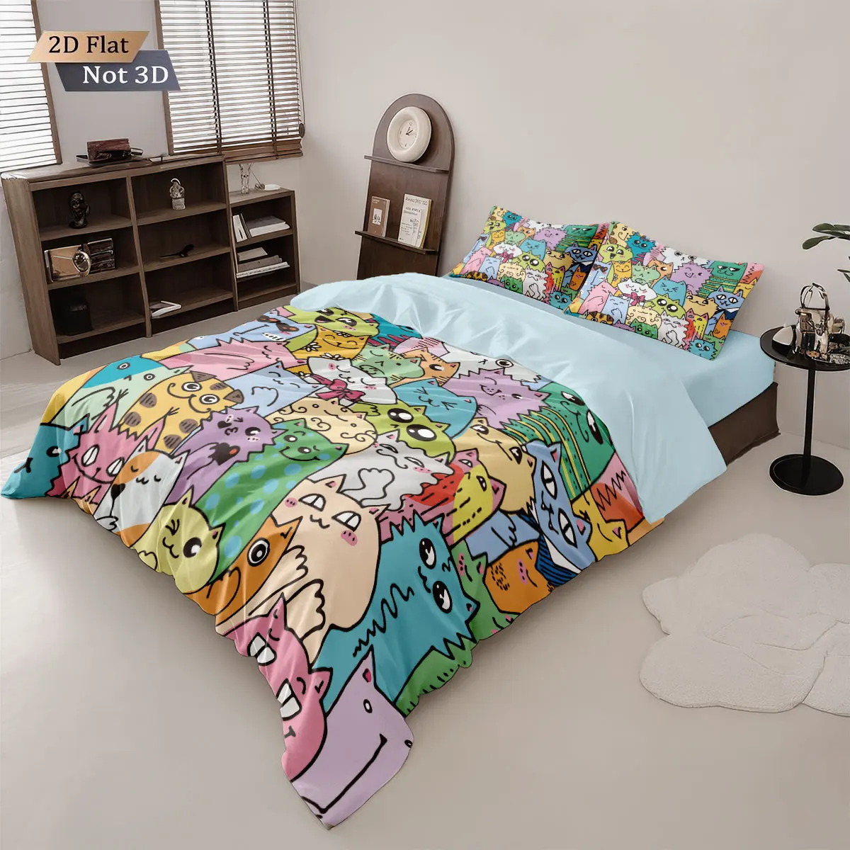 3pcs Color Cartoon Animal Print Coreless Down Duvet Cover Set, Multi Size Bedroom Bedding Decoration, Machine Washable