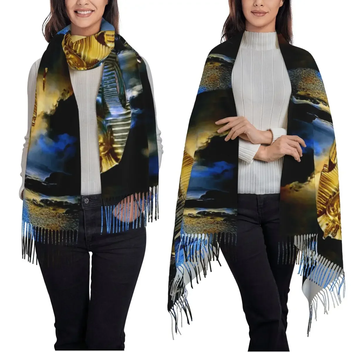 Customization Ancient Gold Pharaoh Egypt King Tut Egyptian Hieroglyphic Scarf Tassel Scarves Women Soft Warm Shawls And Wraps La