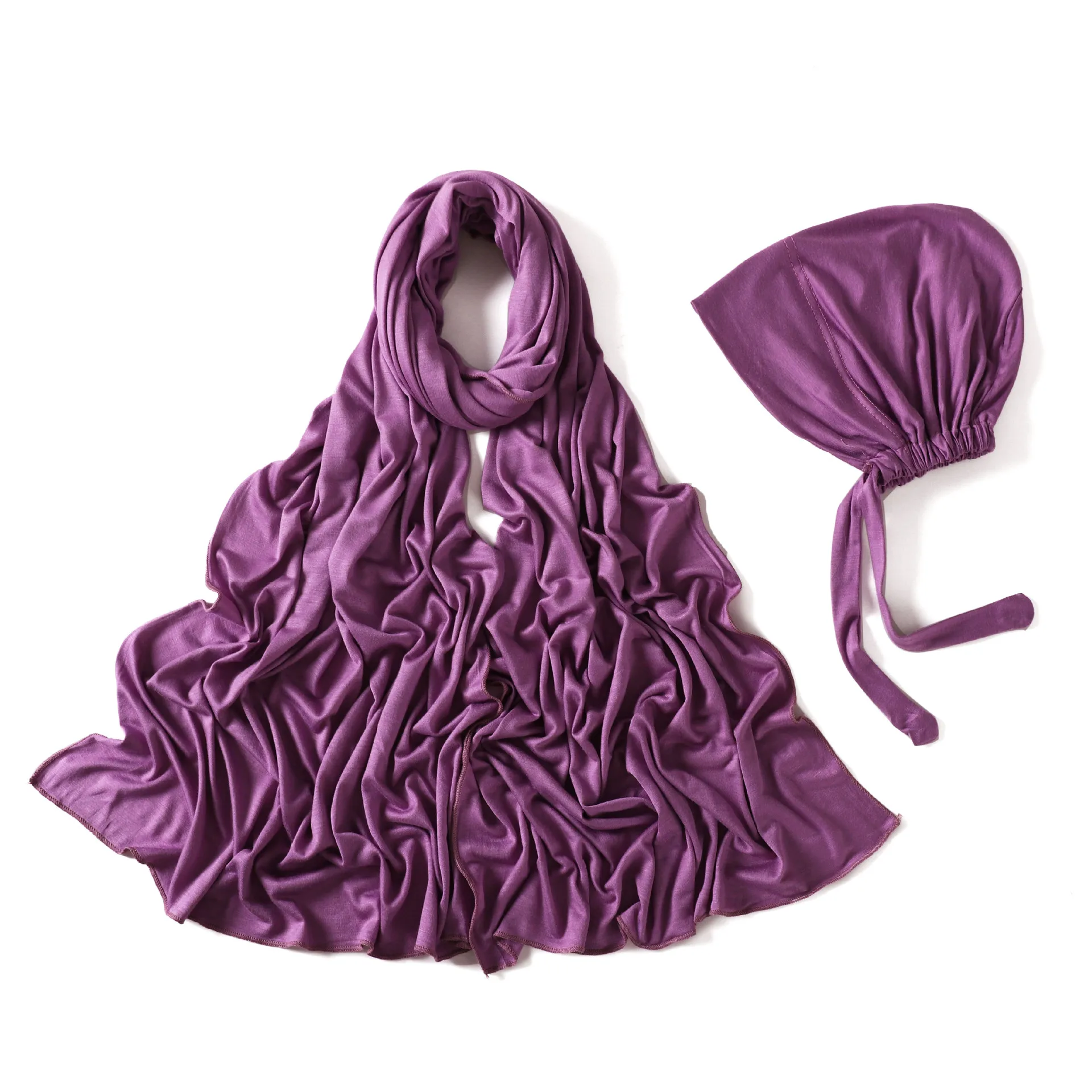 Modal Long Scarf and Inner Cap Set 2PCS Muslim Hijab Women Lace Up Turban Bonnet Headscarf Islam Shawls Wrap Underscarf Scarves