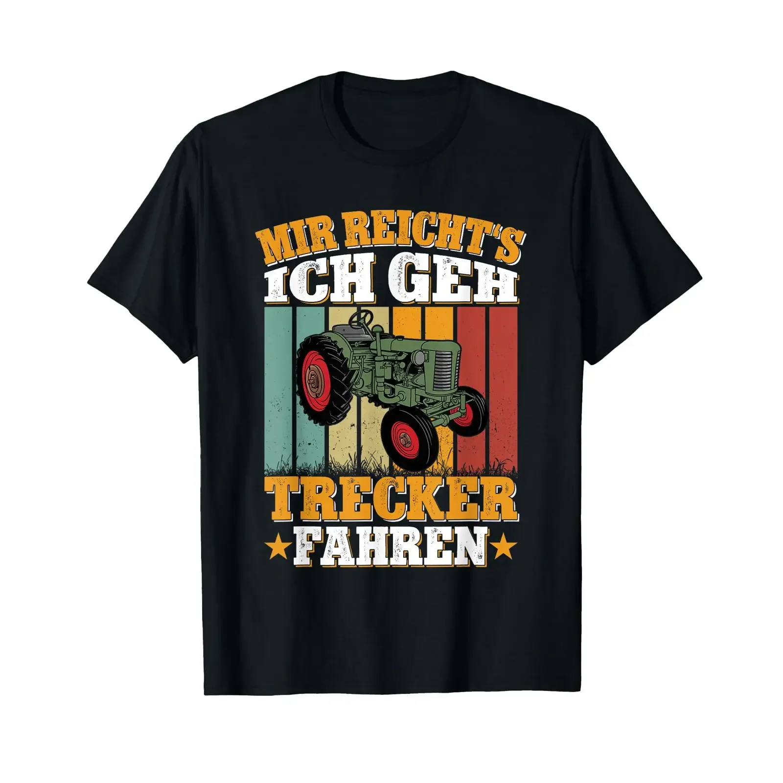 Забавная футболка с трактором и немецким текстом «Mir Reicht's Ich Geh Trecker Fahren», черная, винтажная, с эффектом потертости, повседневная, модная, слегка состаренная.