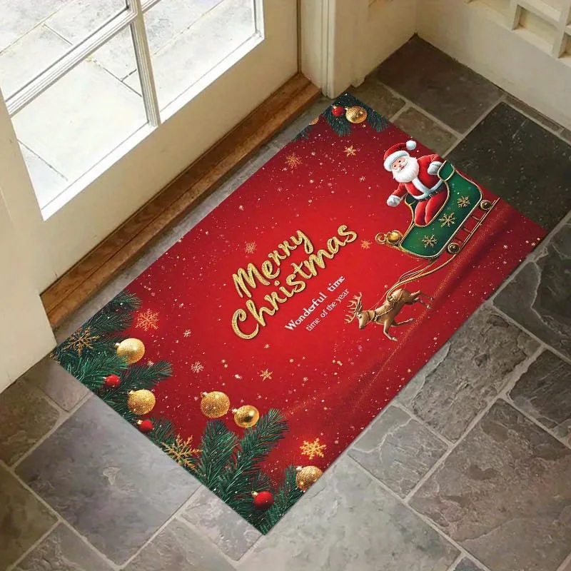 Christmas Pine Needle Deer Santa Claus Kitchen Floor Mat Bedroom Bedside Foot Mat Entrance Welcome Doormat Home Xmas Antypoślizgowy dywanik