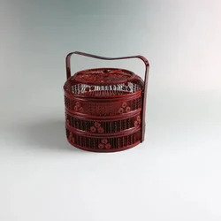Portable Chinese Style Double-Layer Bamboo Basket Wedding Gift Fruit Basket Decorative Food Storage Handcrafted Gift Box