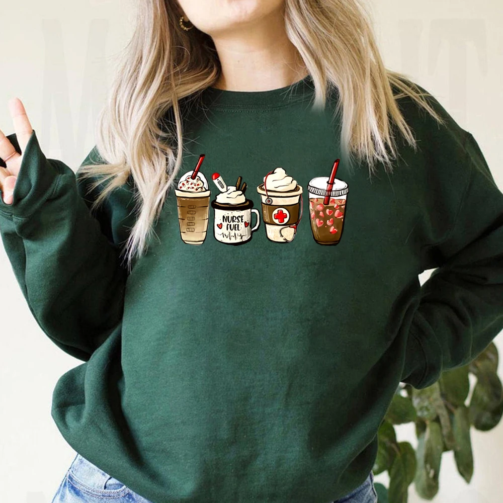 Nurse Fuel Coffee Sweatshirt Iced Coffee Graphic Pullover Registered Nurse Coffee Lover Hoodie Funny Nurse Crewneck Sweatshirts