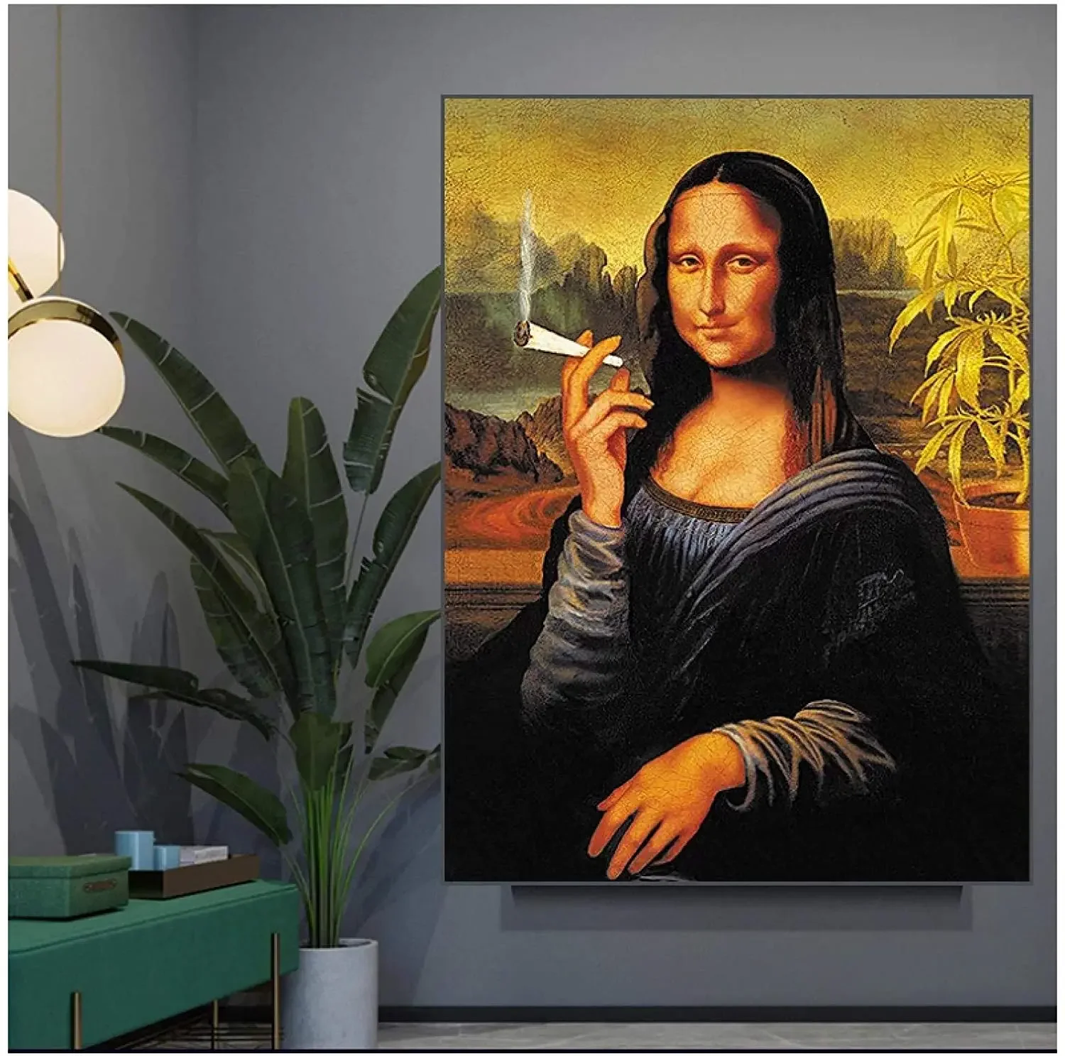 Famosa pintura al óleo de cigarrillo de Mona Lisa sobre lienzo