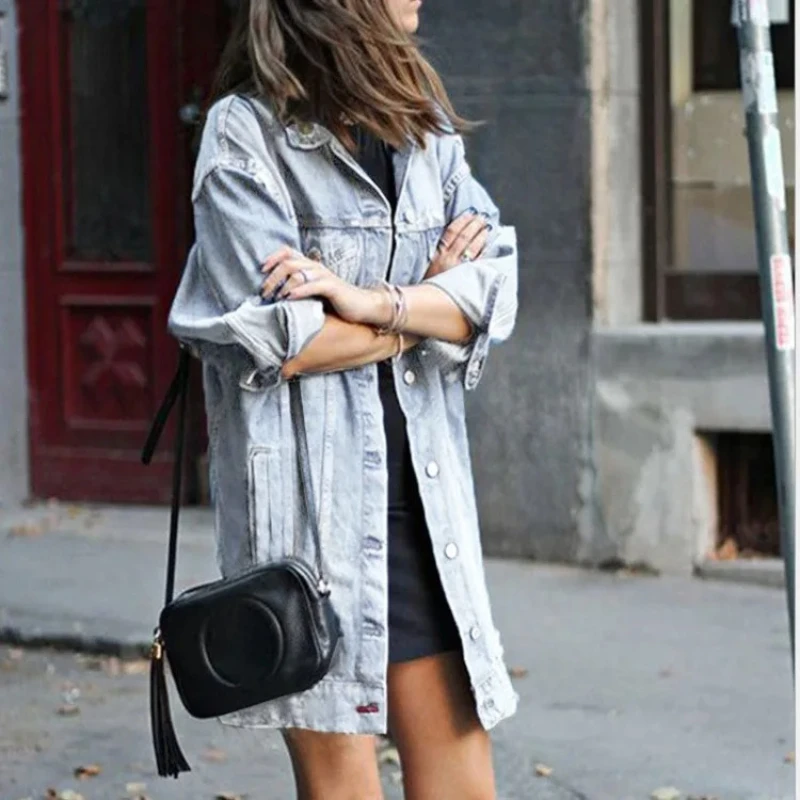 Europe and the United States new style women\'s street trend jacket long style jeans trench coat denim jacket women