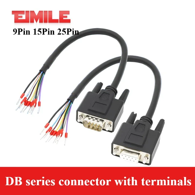 Industrial DB9 DB15 DB25 Serial Cable RS232 RS485 D-Sub 9 15 25 Pin Pigtail Open End 26AWG Wire Fly Lead for PLC CNC Equipment