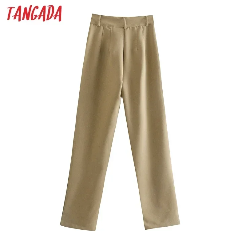 Tangada Fashion Women Solid Khaki White Suit Pants Trousers Vintage Style Pockets Buttons Office Lady Pants Pantalon JE45