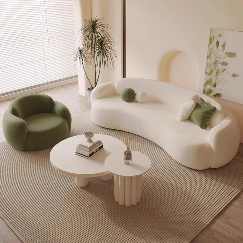 & Stylish Curved Fabric Sofa Set Soft Upholstery Durable Minimalist Neutral Tone Instagrammable Look for Contemporary Living Roo