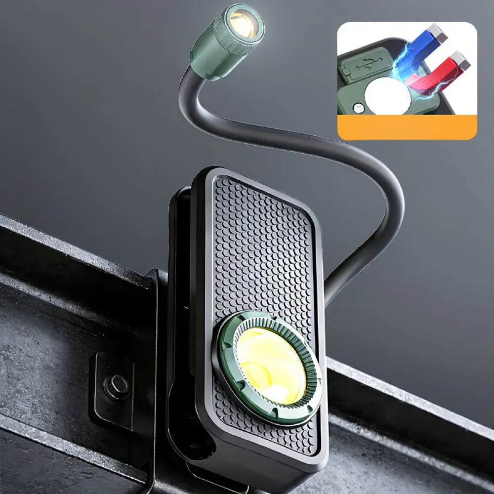 調整可能なフレキシブルcob-led作業灯、磁石付きベース、充電式、自動車修理用、デジタル表示機能付き。