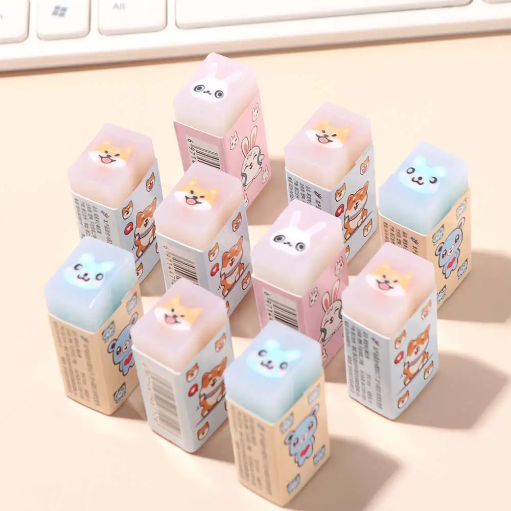 

10pcs Rubber Cute Animal Eraser Translucent Bunny Cartoon Pencil Eraser Drawing Dog Bear Pencil Wipe Eraser Children