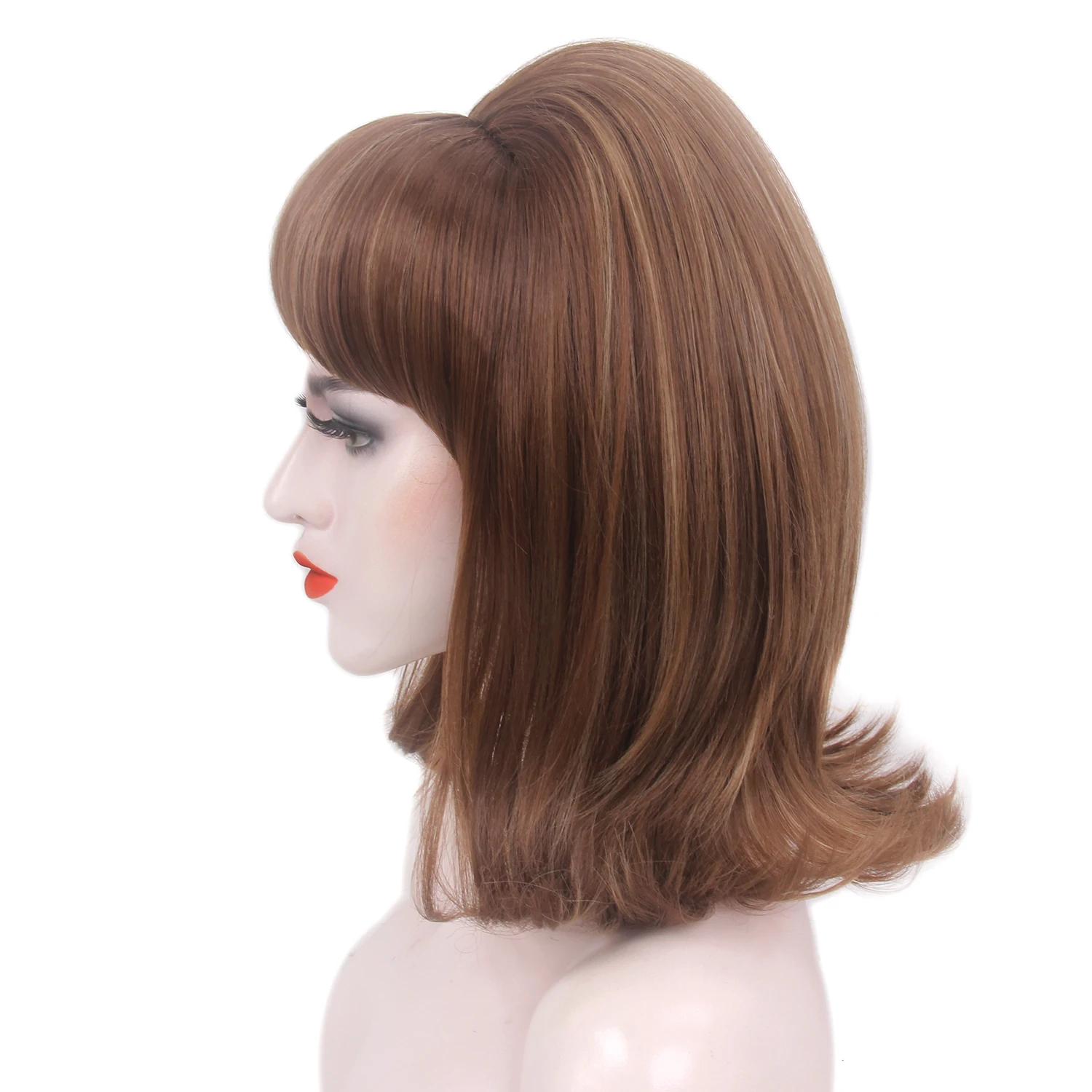 15inch Blonde Halloween Costume Party Wig 1960s Synthetic Hair Wig With Bang For Women