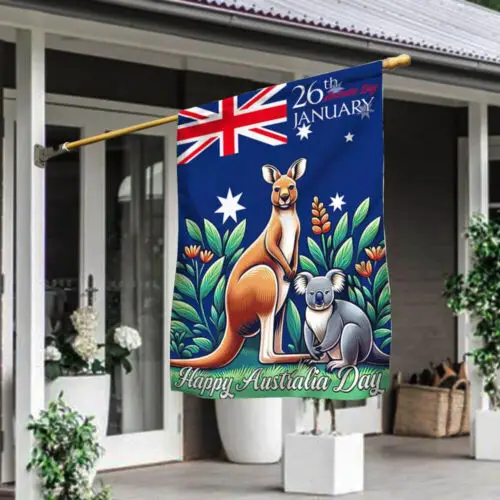 Happy Australia Day 26th January Kangaroo and Koala Garden Flag - House Flag