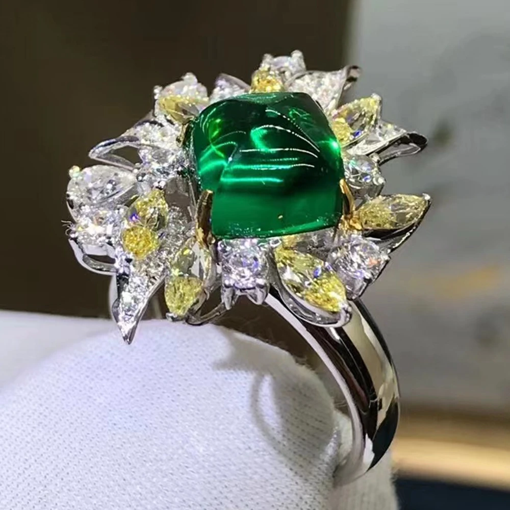 Wuiha 9K Solid White Gold Suger Loaf 3.62CT Grc Emerald Hoge Carbon Diamond Wedding Engagement Ring Voor Vrouwen Gift drop Shipping