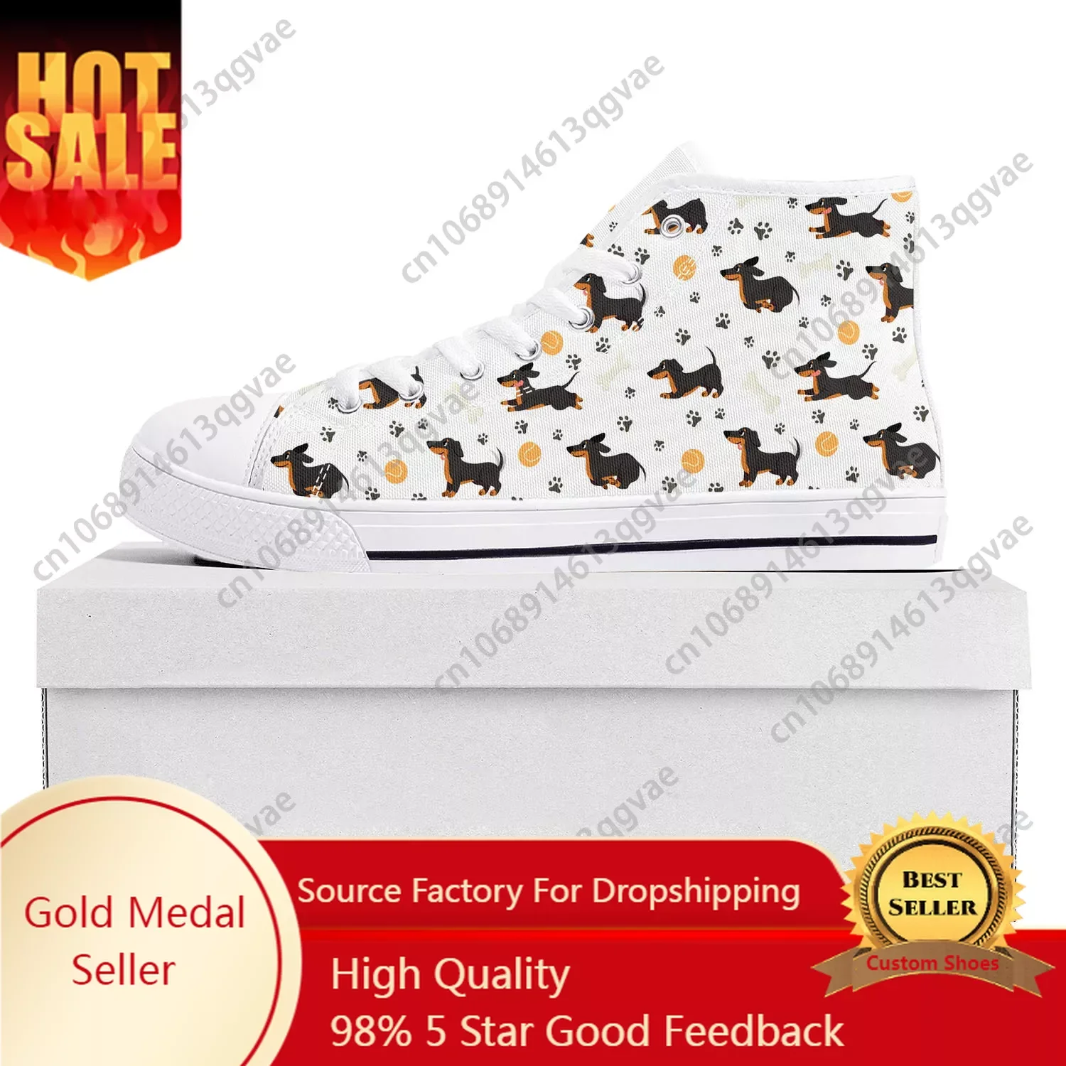 Schattige Teckel Hond Hoge Top Hoge Kwaliteit Sneakers Heren Dames Tiener Canvas Sneaker Casual Paar Schoenen Custom Schoen Wit