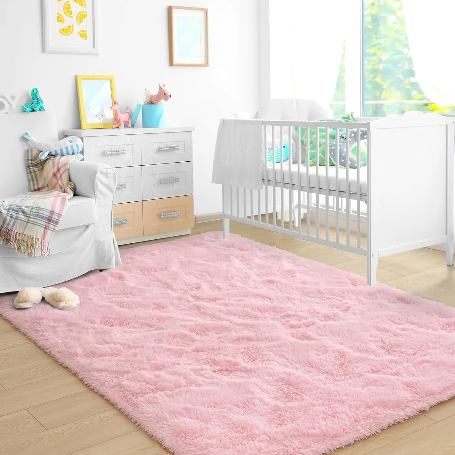 VIKAMA Soft Pink Rugs for Bedroom,Fluffy Shag Area Rugs for Living Room, Large Comfy Furry Carpet for Girls Kids Room Decor