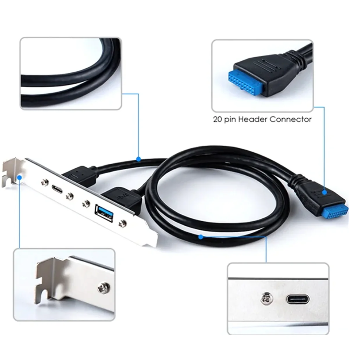 5Gbps Rear USB 3.1 Port Expansion 20Pin to TYPE-C Female and USB 3.0 Female Data Cable with Bezel on Computer Chassis XQ