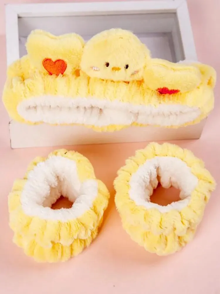 3pcs/set of Autumn and Winter Super Cute Super Cute Yellow Chicken Plush Hair Band Wash Face Pressure Hair Band for Daily Life