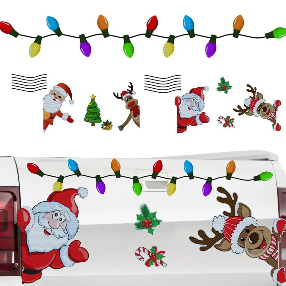 Christmas Reflective Stickers Santa Claus Reindeer Light Refrigerator Magnet Decals Car Door Mailbox Decoration Removable PVC