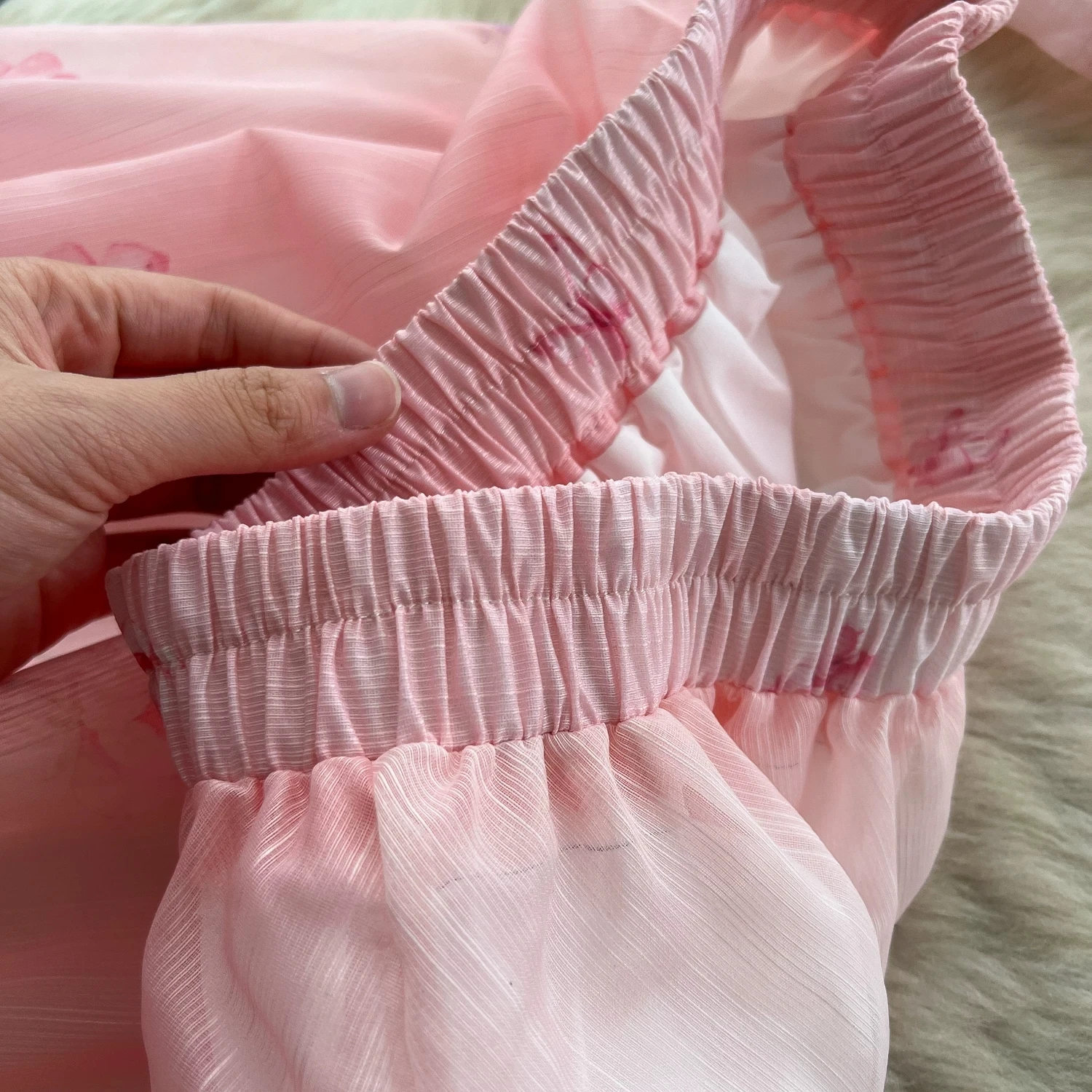 Summer Holiday Organza Gorgeous Flower 2 Piece Set Women Long Lantern Sleeve Shirt Blouse and Elastic Waist A Line Skirt Suit view 5