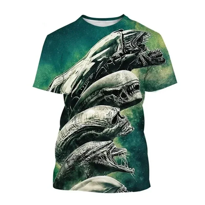 

3D Alien Print Men's T-shirt Summer Street Everyday Casual Fashion Short Sleeve Loose Comfortable Top Creative Fear T-Shirt