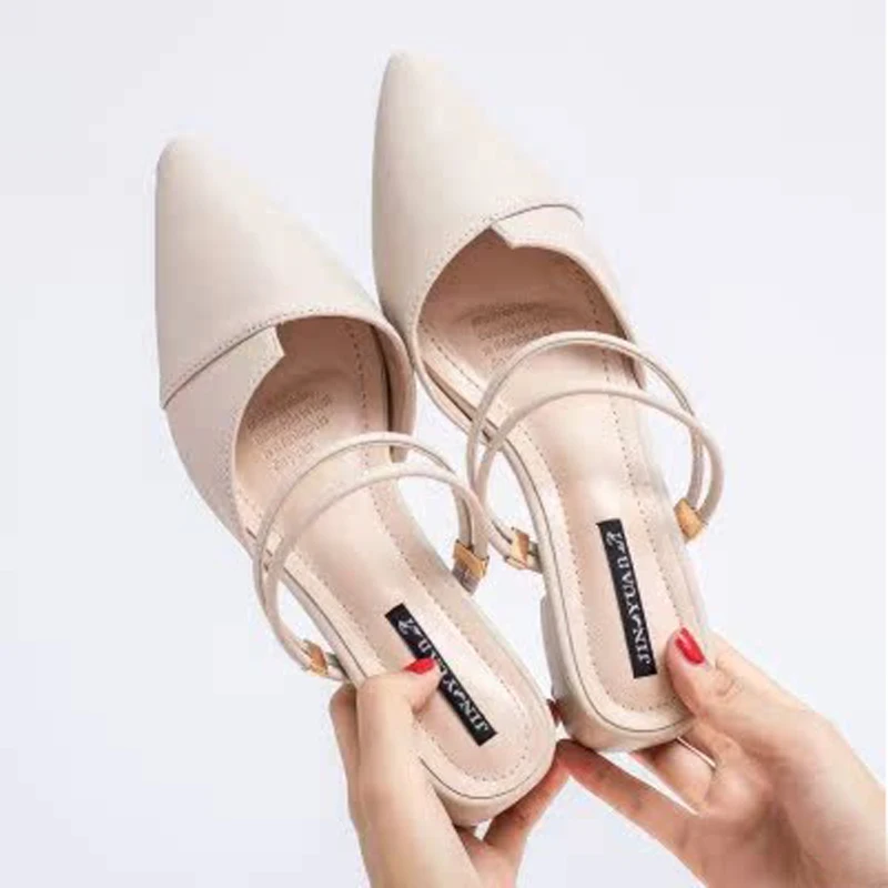 

Women's Fairy Sle Sandals Two-Way Wear mid Heel Faionable All-Match Pointed Toe Thi Heel PU Material Slip-On oes