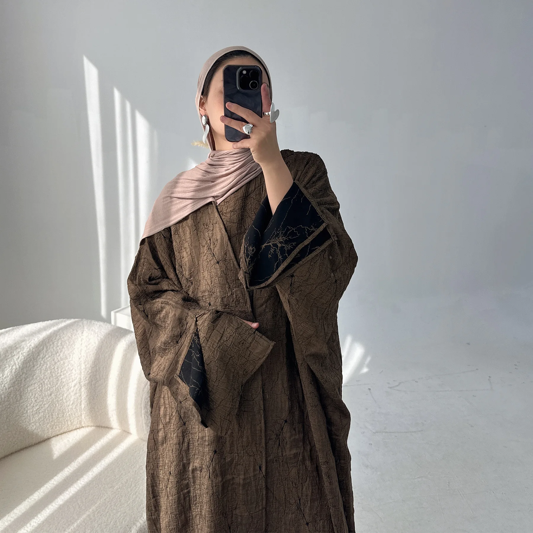 

Middle Eastern Women Loose Abaya Muslim Full Sleeve Open Front Abayas Dress Casual Turkey Kaftan Arabian Maxi Dresses Jalabiya