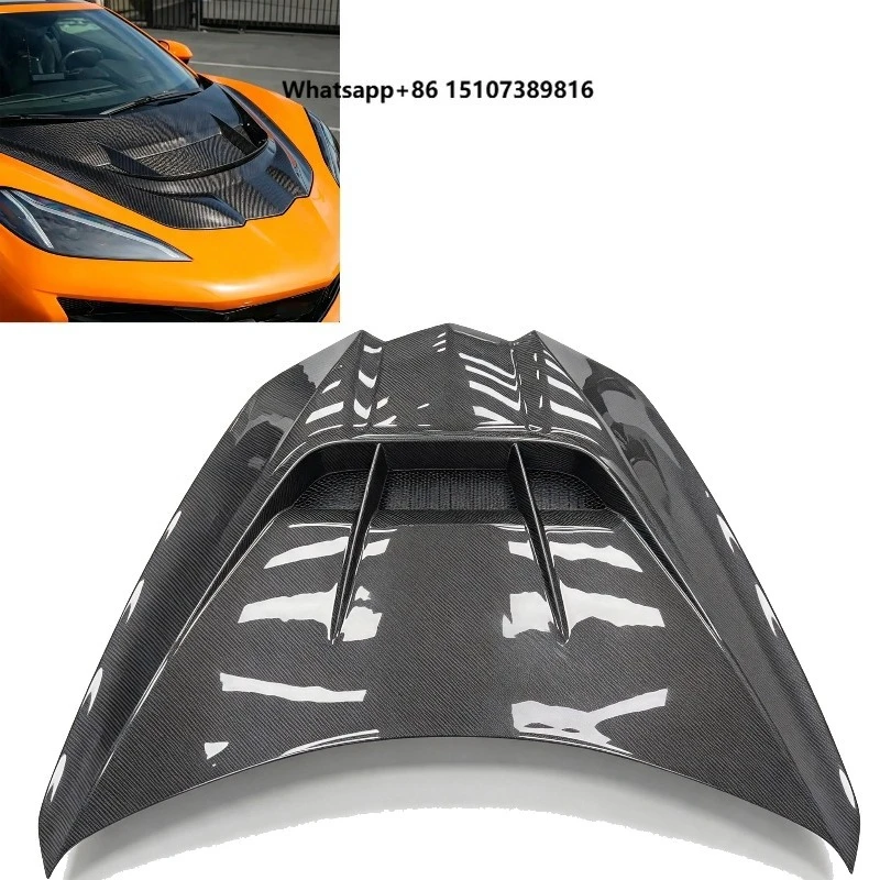 Bolt-on Installation Real Carbon Fiber Engine Hood for Corvette C8 2020-2024 Z06 Direct Replacement Front Bonnet