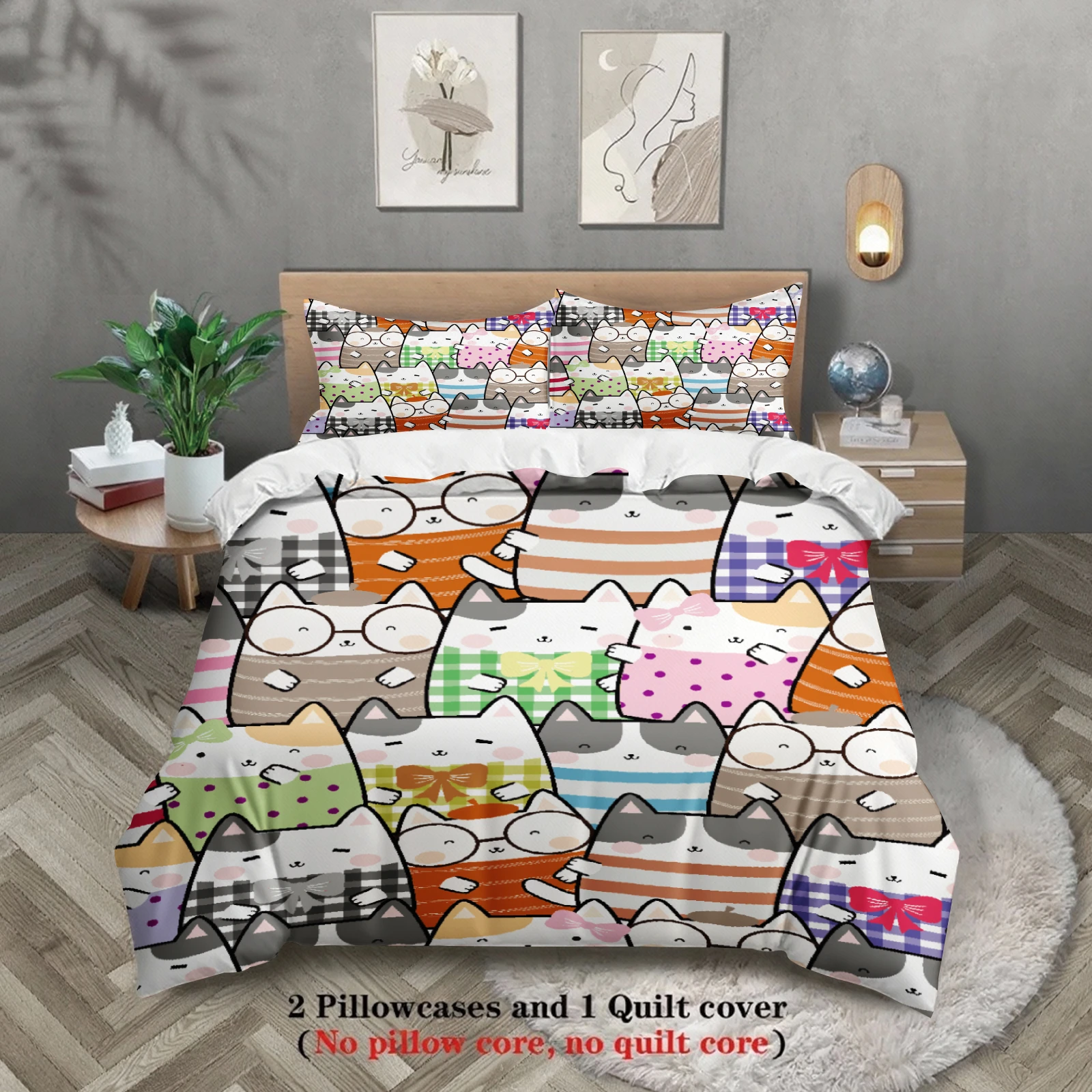 

Комплекты постельного белья из 100% полиэстера с 3D-принтом в виде кошачьей мордочки, 3 шт., с рисунком животных, для односпальных, полуторных, двуспальных и королевских кроватей, пододеяльники