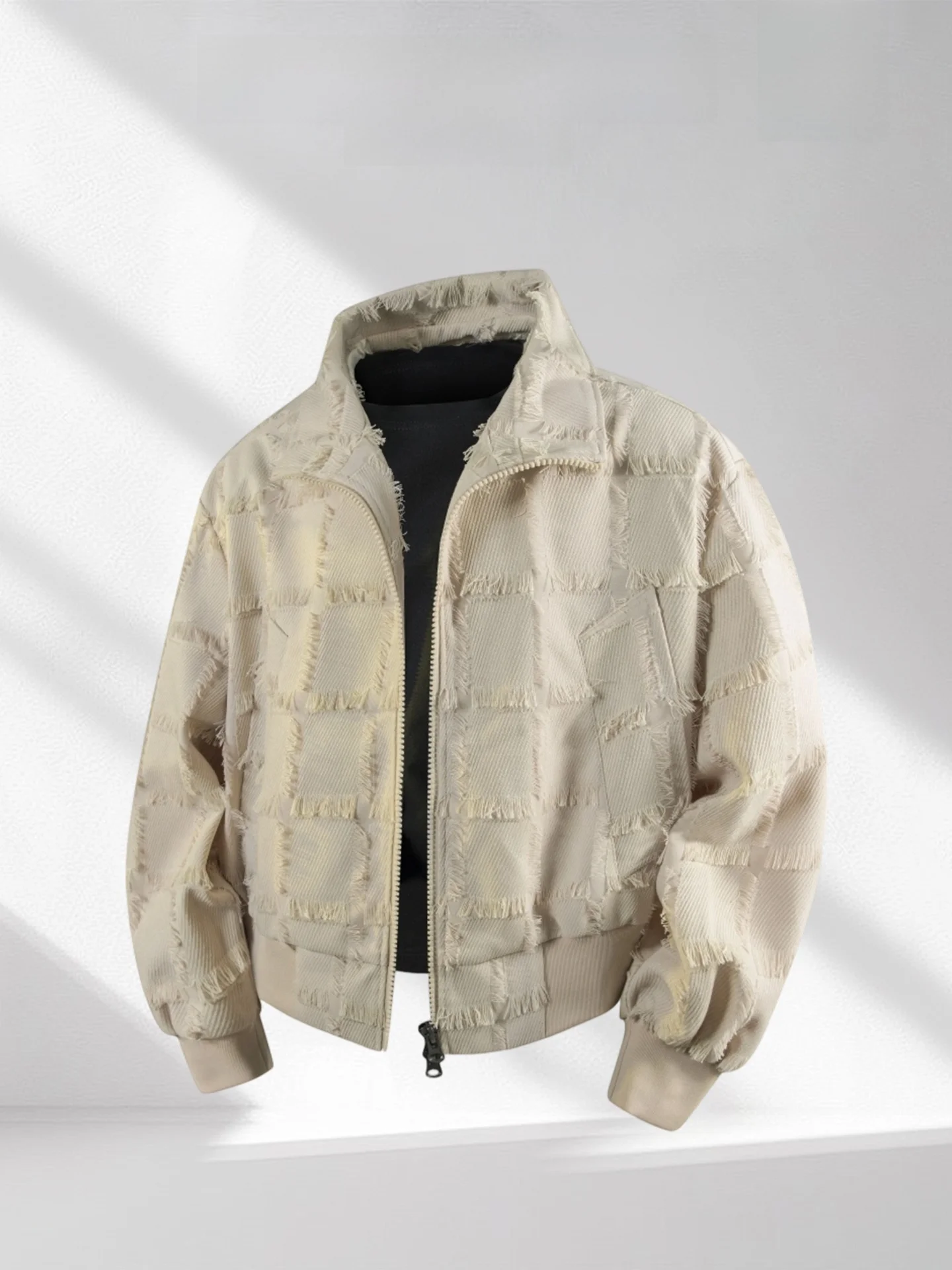 

Wassup Glory American High Street Loose Fit Plaid Jaet Men's Autumn Trendy Brand Casual Sle Stand Size ket Design