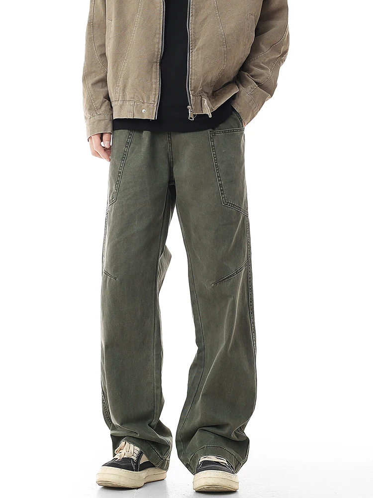 

American Retro Waed Men's Street Loose Fit Straight Leg Work Trousers CleanFit Long Pants Leisure Casual Straight Footwear