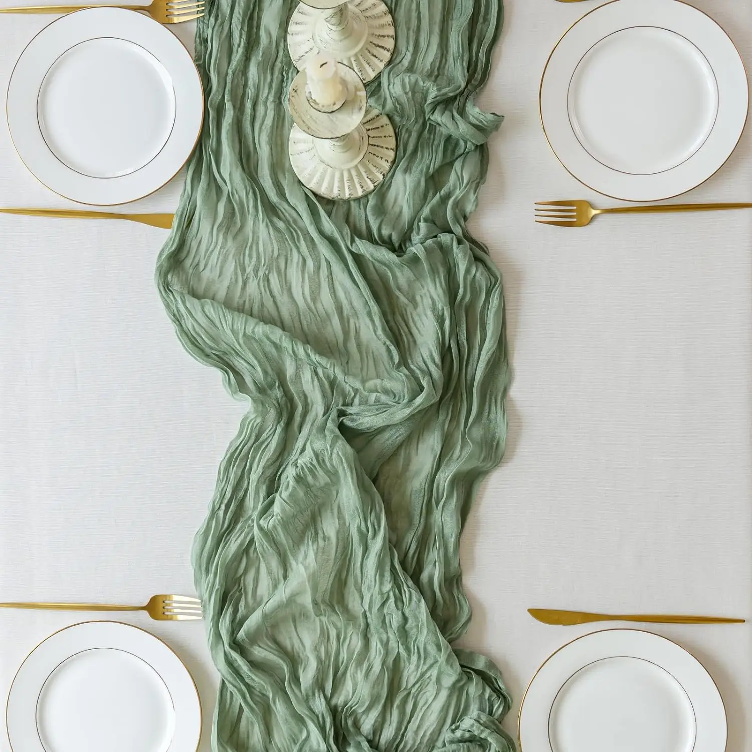 Semi-Sheer Sage Green Gauze Wedding Table Runner, Vintage Table Runner,for Birthday Party Dinner Room Banquets Arches Decor