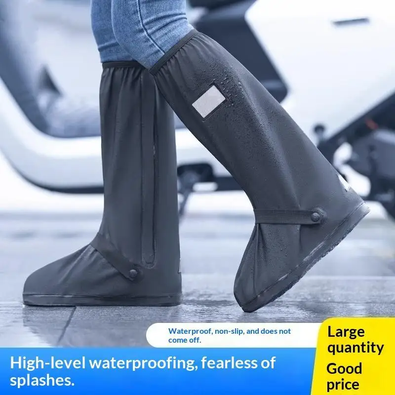 *1Pair High-Tube Adult Outdoor Fishing Rain Boot Covers Reflective Strips Wear-Resistant Portable Shoe Covers For Rain Shoes