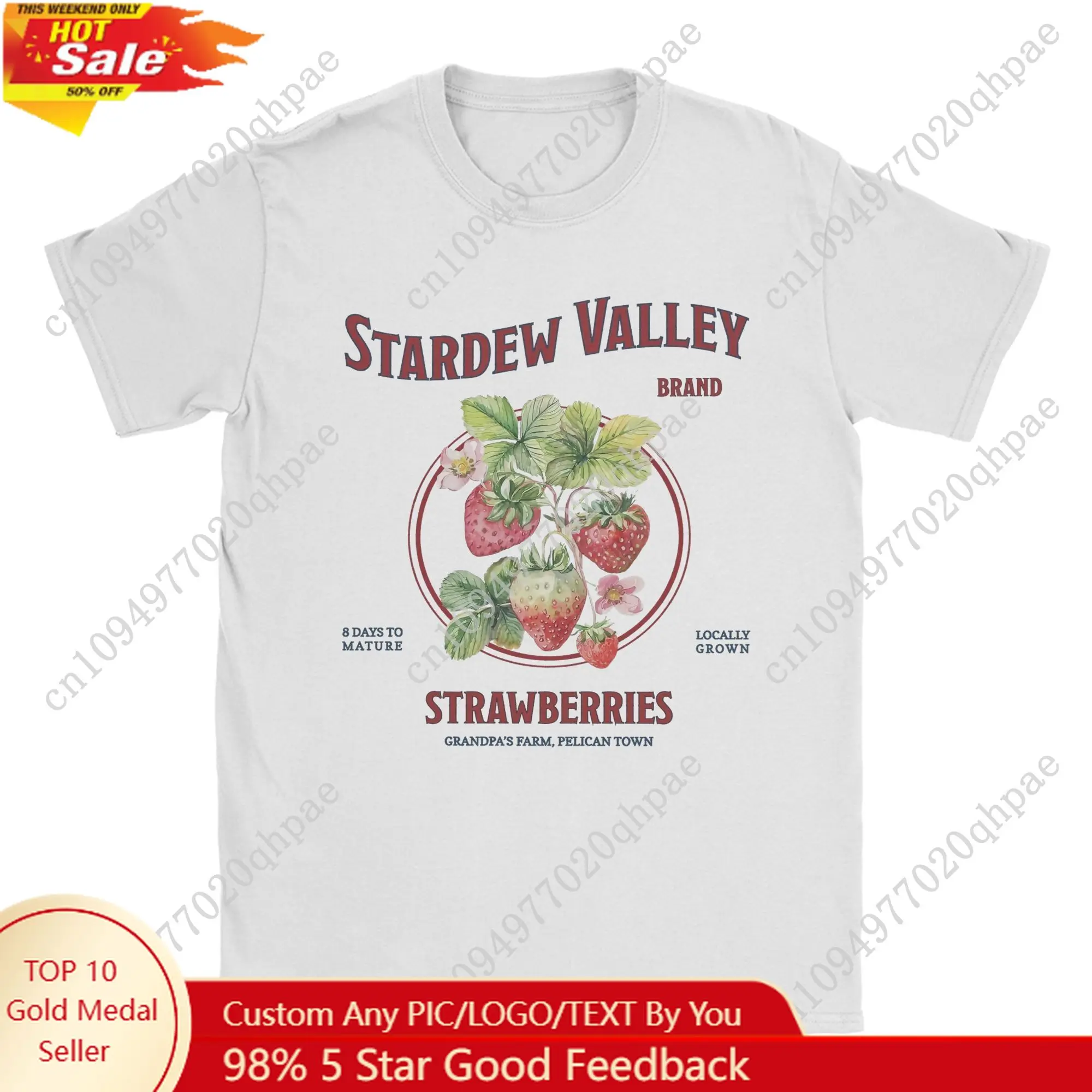 

Stardew Valley Strawberries T-Shirt Men Farming Game Novelty Pure Cotton Tee Shirt Short Sleeve T Shirts Graphic Printed Clothes