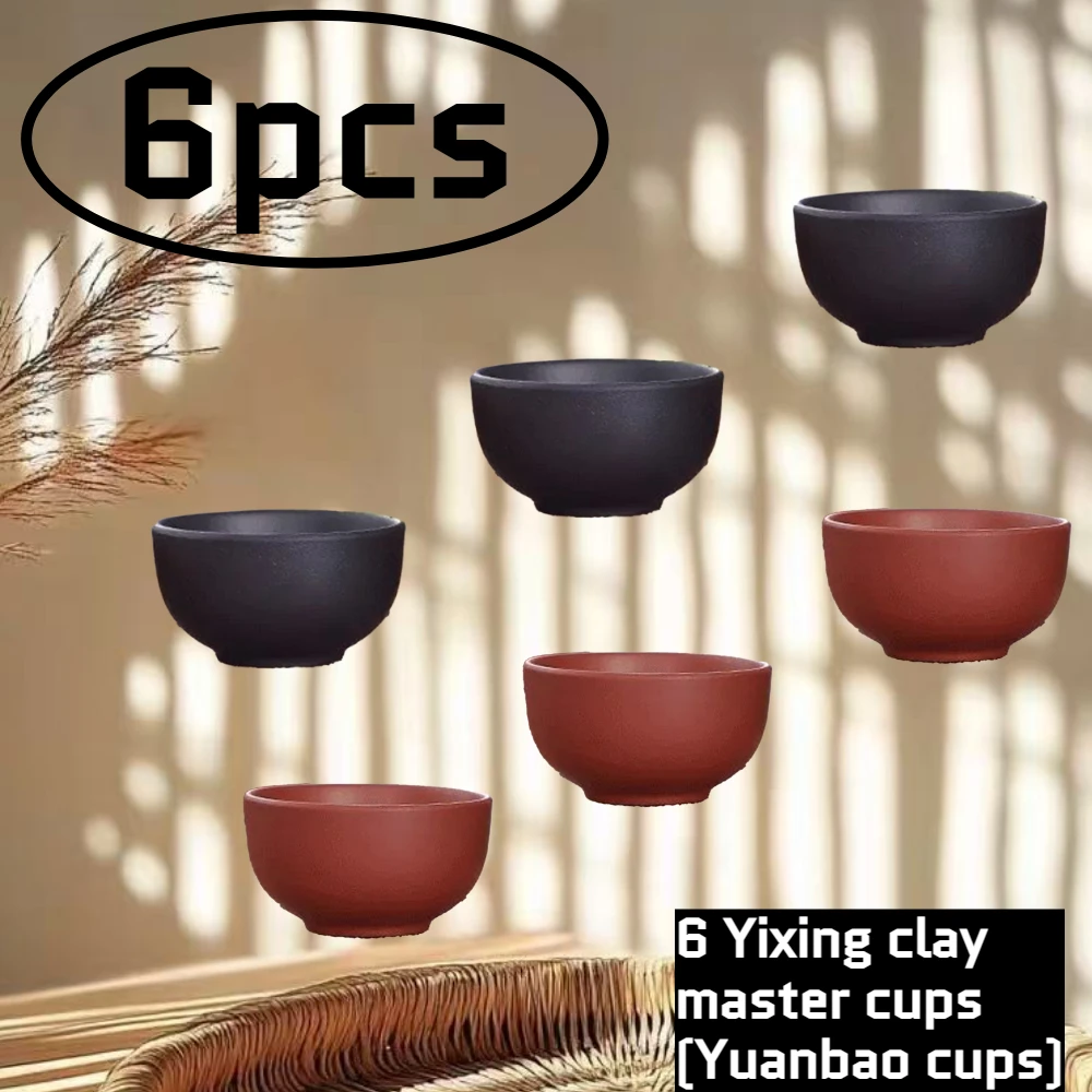 6 Pack Yixing Teacup Set Yuanbao Shape Handmade Kungfu Tea Cup Personal Gift for Tea Lovers Home Office Brewing Hot Sale