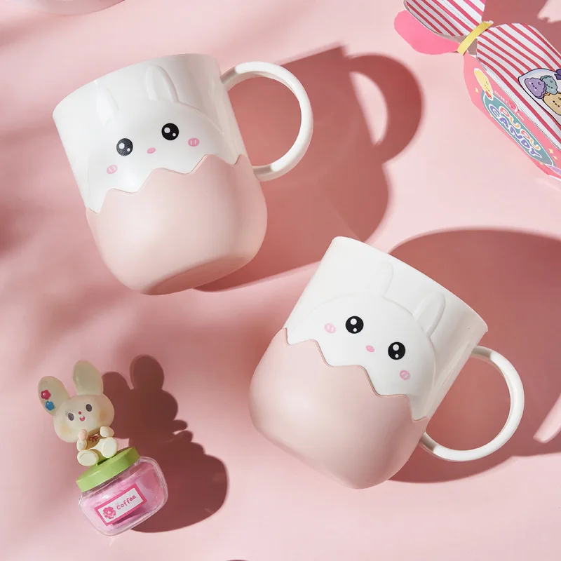 New Kawaii Pink Rabbit Mouthwash Cup Children's Drinking Cup Mouthwash Cups Thickened And Drop-resistant Daily Necessity