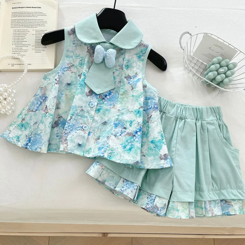 

Children's New Summer Salted Butterfly Set Oxygen Feel Tie Halter Pants Baby Cute Fresh Two-Piece Set